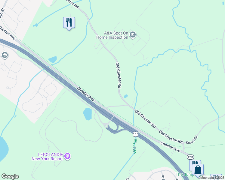 map of restaurants, bars, coffee shops, grocery stores, and more near 120 Old Chester Road in Goshen