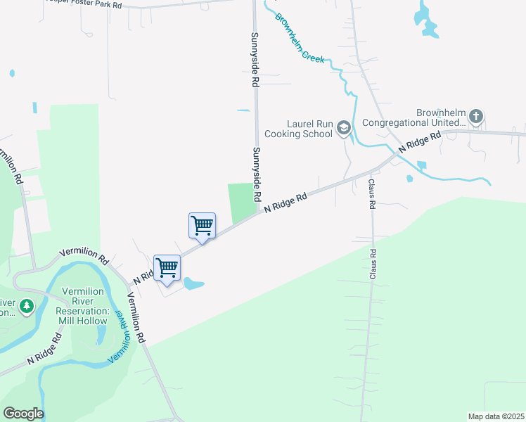 map of restaurants, bars, coffee shops, grocery stores, and more near North Ridge Road in Vermilion