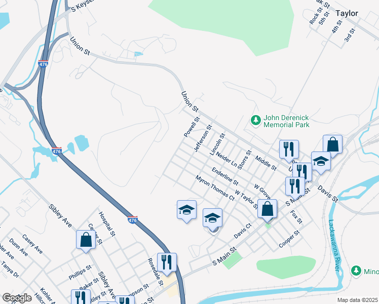 map of restaurants, bars, coffee shops, grocery stores, and more near 814 West Grove Street in Taylor