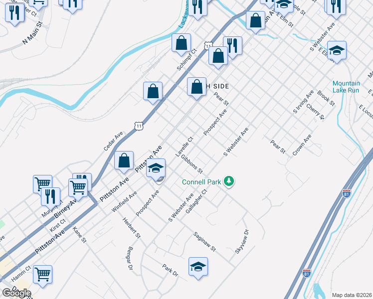 map of restaurants, bars, coffee shops, grocery stores, and more near 515-525 Schroeder Pl in Scranton