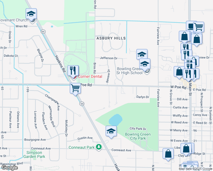 map of restaurants, bars, coffee shops, grocery stores, and more near 846 County Road 78 in Bowling Green