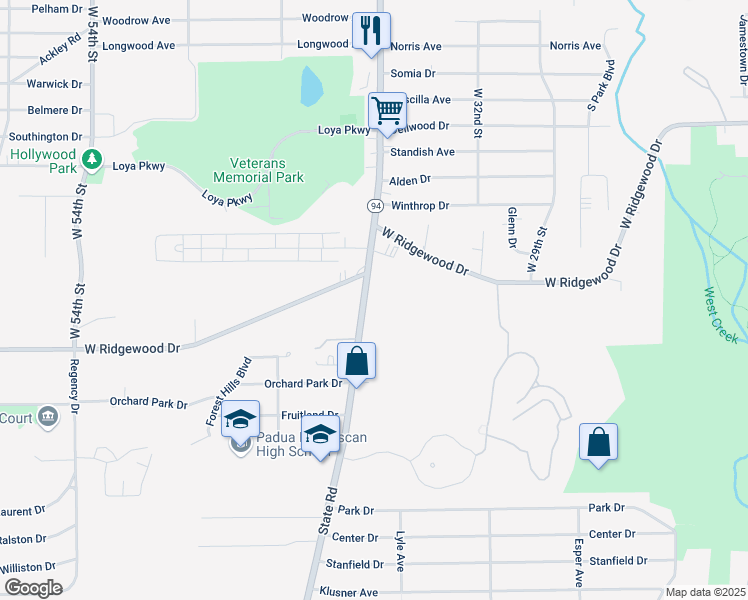 map of restaurants, bars, coffee shops, grocery stores, and more near 6521 State Road in Parma