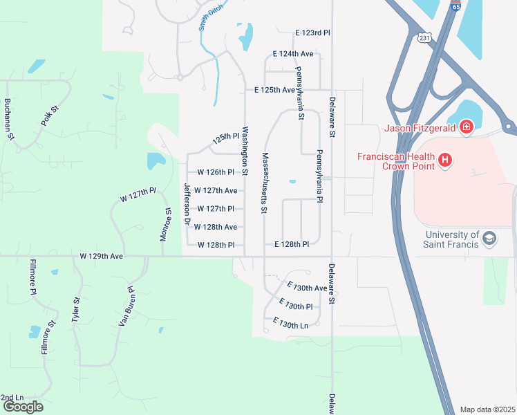 map of restaurants, bars, coffee shops, grocery stores, and more near 12753 Massachusetts Street in Crown Point