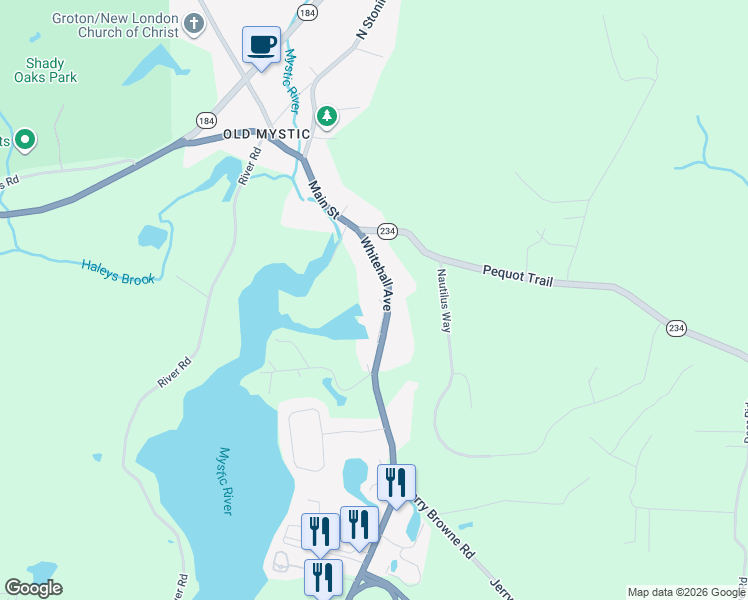 map of restaurants, bars, coffee shops, grocery stores, and more near 175 Whitehall Avenue in Stonington