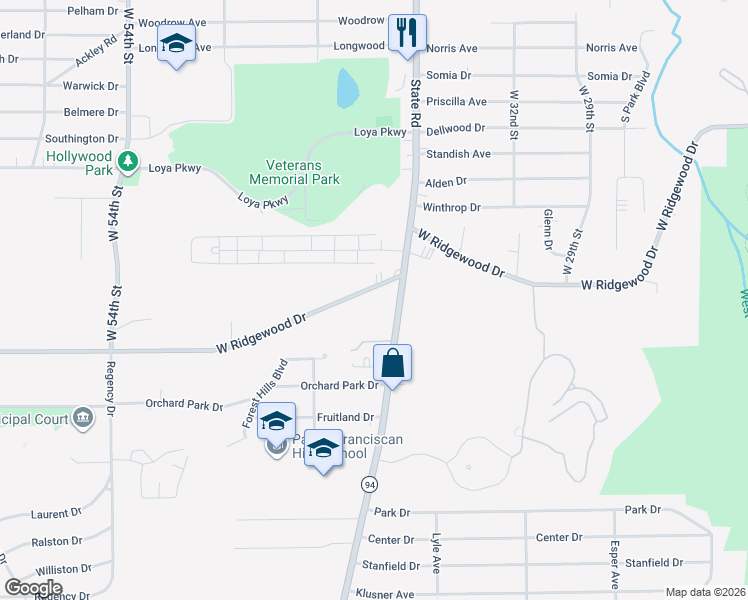 map of restaurants, bars, coffee shops, grocery stores, and more near 4008 West Ridgewood Drive in Parma