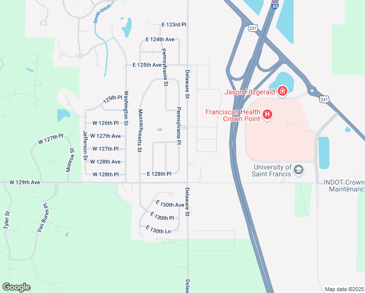 map of restaurants, bars, coffee shops, grocery stores, and more near 12767 Pennsylvania Place in Crown Point