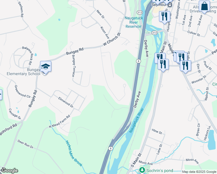 map of restaurants, bars, coffee shops, grocery stores, and more near 11-73 Emma Street in Seymour
