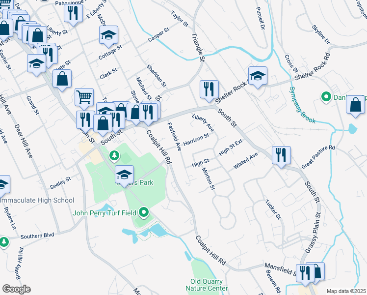 map of restaurants, bars, coffee shops, grocery stores, and more near 25 Fairfield Avenue in Danbury