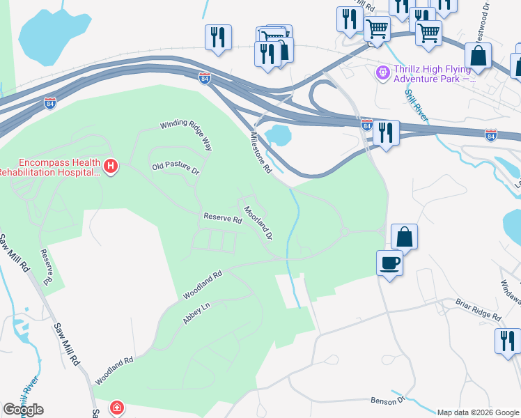 map of restaurants, bars, coffee shops, grocery stores, and more near 10 Putnam Lane in Danbury