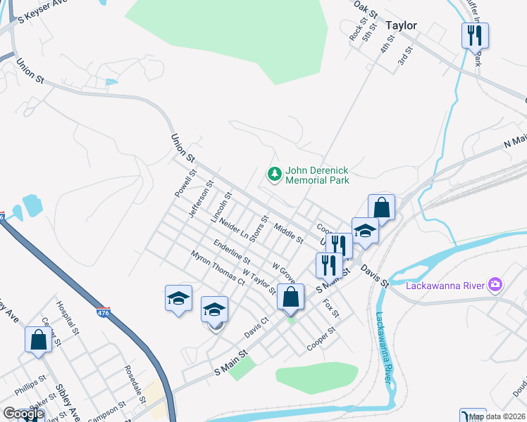 map of restaurants, bars, coffee shops, grocery stores, and more near 517 Union St in Taylor