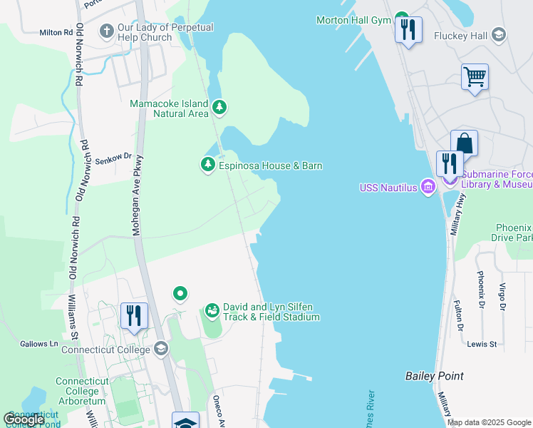 map of restaurants, bars, coffee shops, grocery stores, and more near 13 Bella Vista Drive in Waterford
