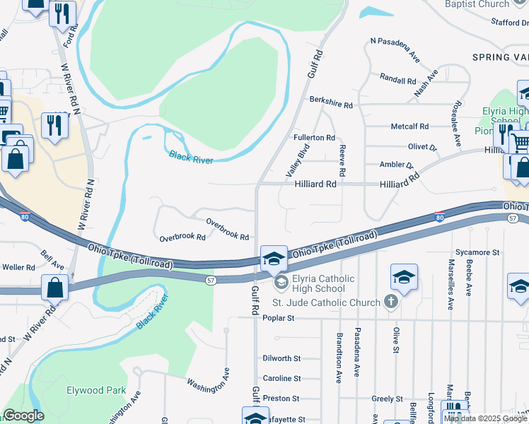 map of restaurants, bars, coffee shops, grocery stores, and more near 941 Gulf Road in Elyria