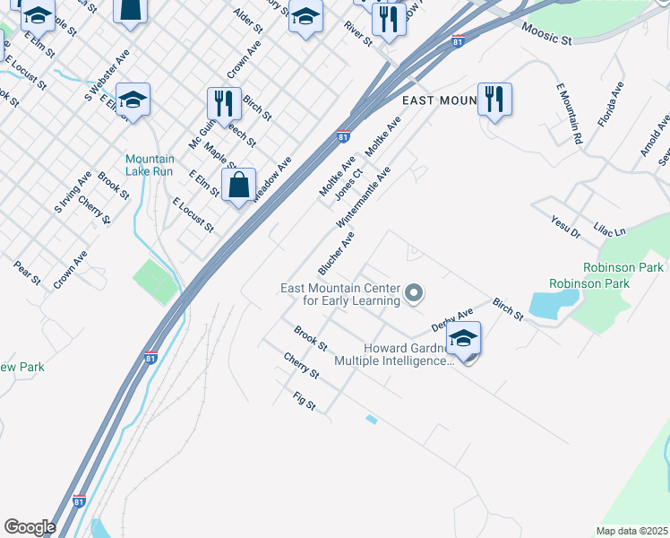 map of restaurants, bars, coffee shops, grocery stores, and more near in Scranton