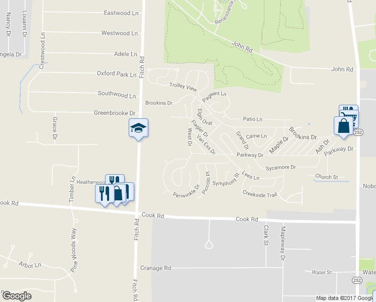 map of restaurants, bars, coffee shops, grocery stores, and more near 13 West Drive in Cuyahoga County