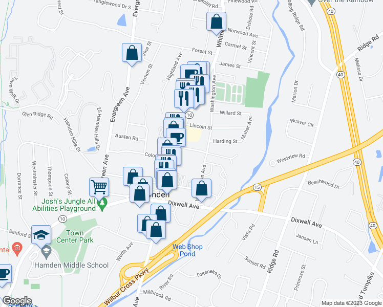 map of restaurants, bars, coffee shops, grocery stores, and more near 31 Day Spring Avenue in Hamden