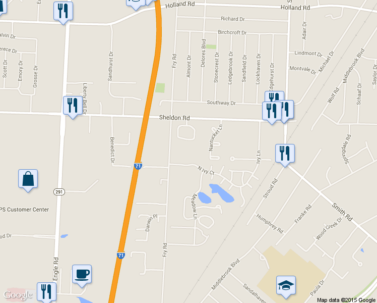 map of restaurants, bars, coffee shops, grocery stores, and more near 6689 Fry Rd in Middleburg Heights