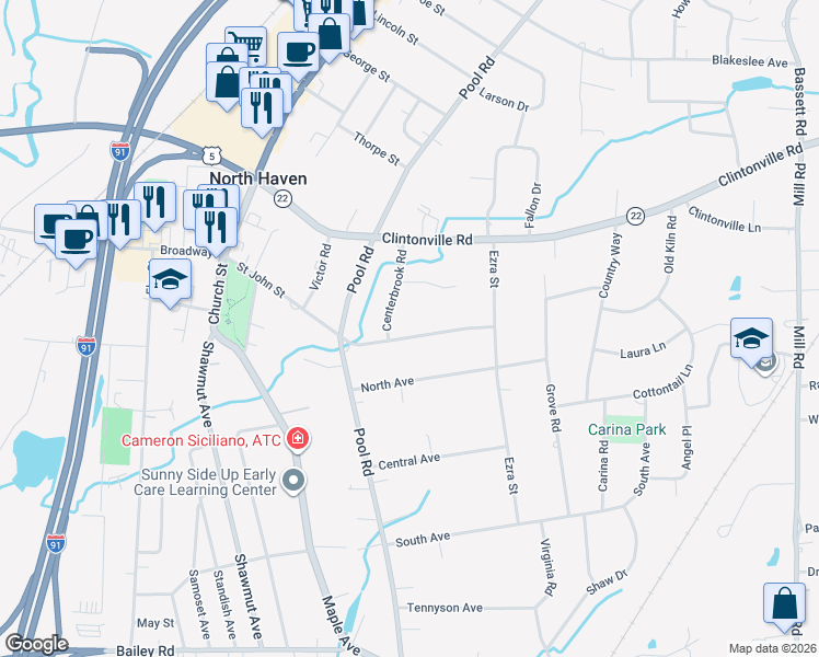 map of restaurants, bars, coffee shops, grocery stores, and more near 67 Saint John Street in North Haven