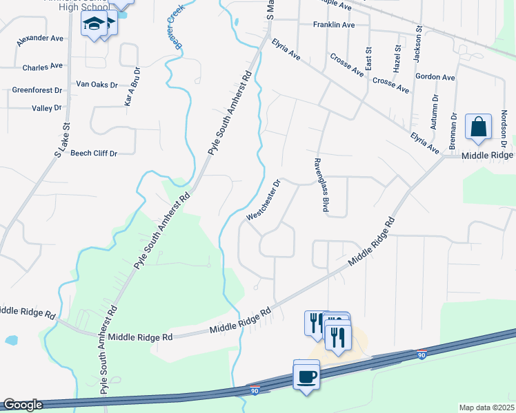 map of restaurants, bars, coffee shops, grocery stores, and more near 144 Westchester Drive in Amherst