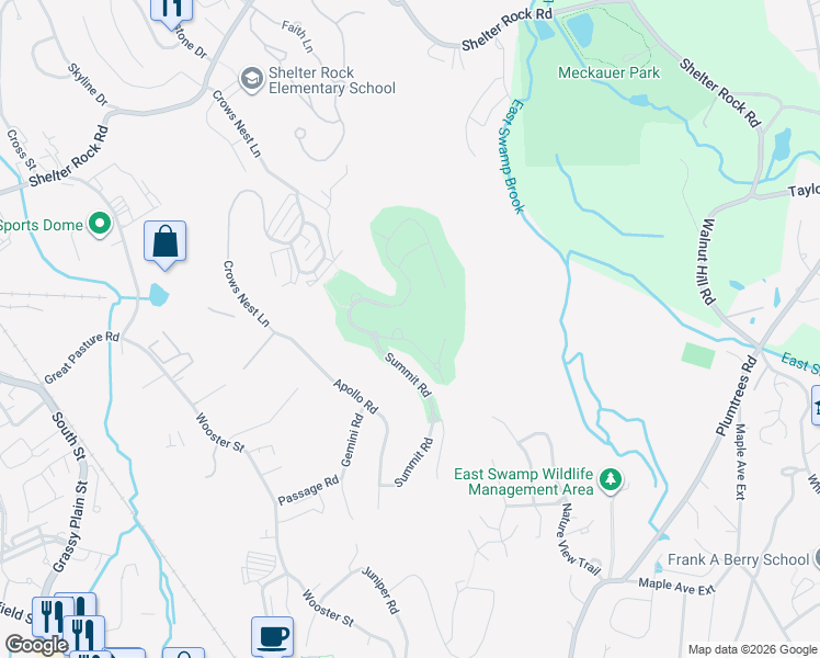 map of restaurants, bars, coffee shops, grocery stores, and more near 18 Lockwood Circle in Bethel