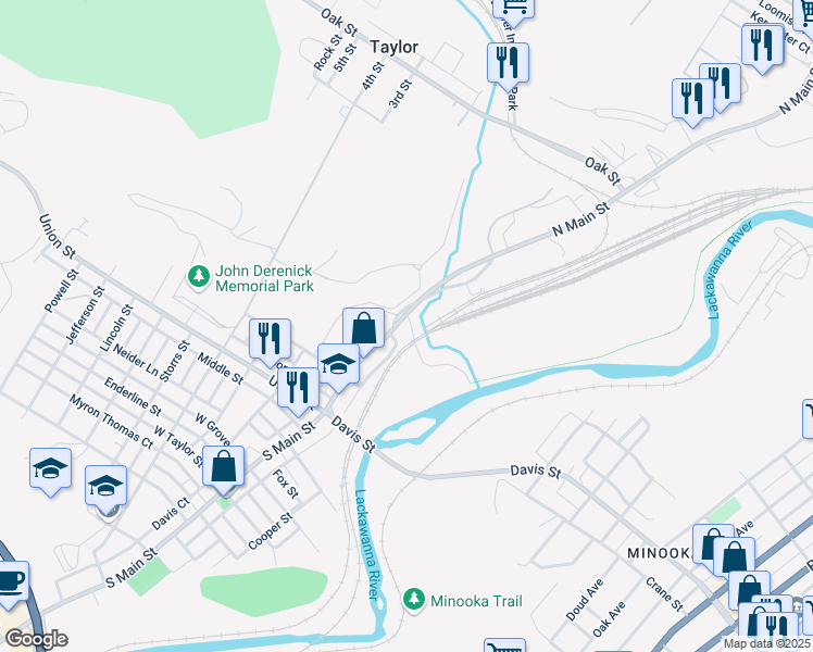 map of restaurants, bars, coffee shops, grocery stores, and more near 268 North Main Street in Taylor