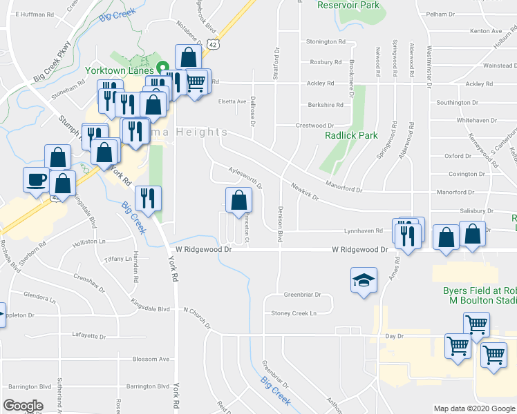 map of restaurants, bars, coffee shops, grocery stores, and more near 6524 Aylesworth Dr in Parma Heights