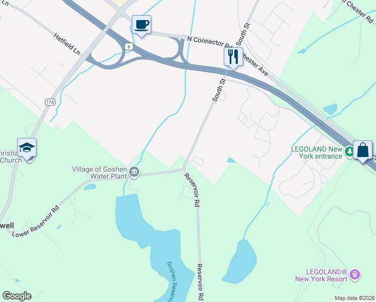 map of restaurants, bars, coffee shops, grocery stores, and more near 178 South Street in Goshen