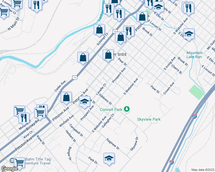 map of restaurants, bars, coffee shops, grocery stores, and more near 1930 Prospect Ave in Scranton