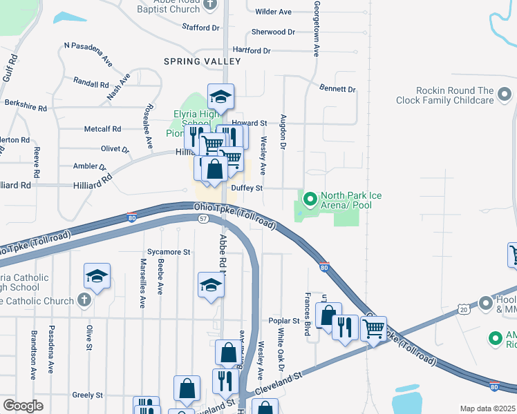 map of restaurants, bars, coffee shops, grocery stores, and more near 452 Wesley Avenue in Elyria