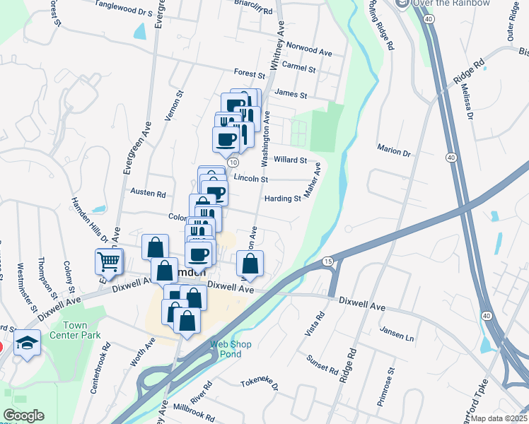 map of restaurants, bars, coffee shops, grocery stores, and more near 127 Washington Avenue in Hamden