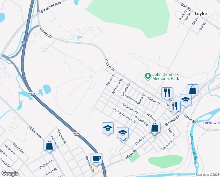 map of restaurants, bars, coffee shops, grocery stores, and more near 814 W Grove St in Taylor