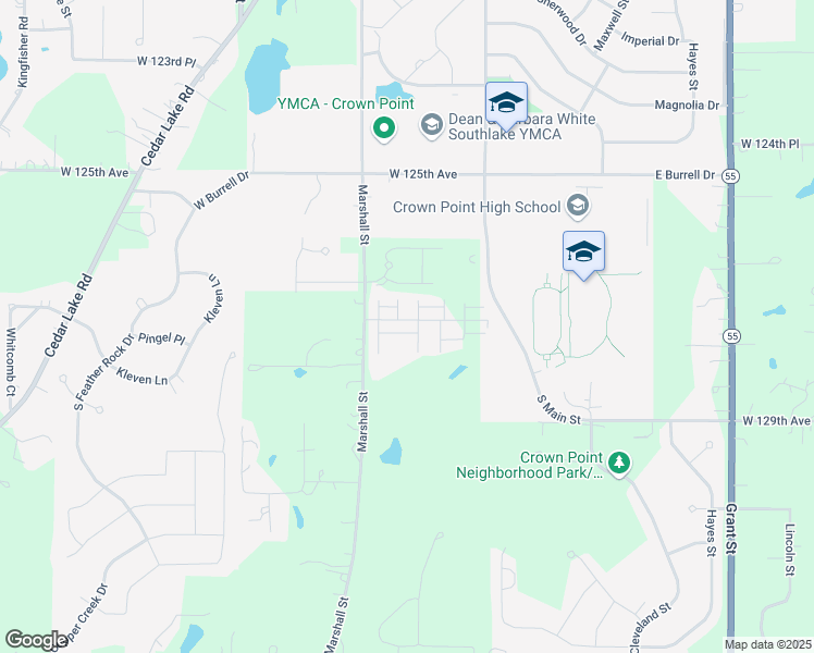 map of restaurants, bars, coffee shops, grocery stores, and more near 2661 West 127th Place in Crown Point