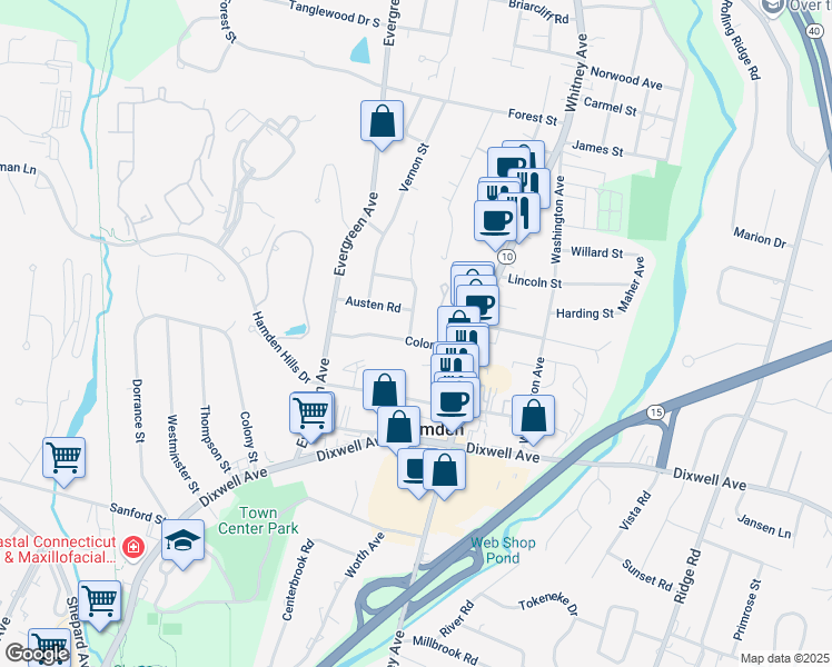 map of restaurants, bars, coffee shops, grocery stores, and more near 5 Hampton Road in Hamden