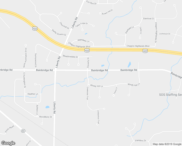 map of restaurants, bars, coffee shops, grocery stores, and more near 37070 Bainbridge Road in Solon