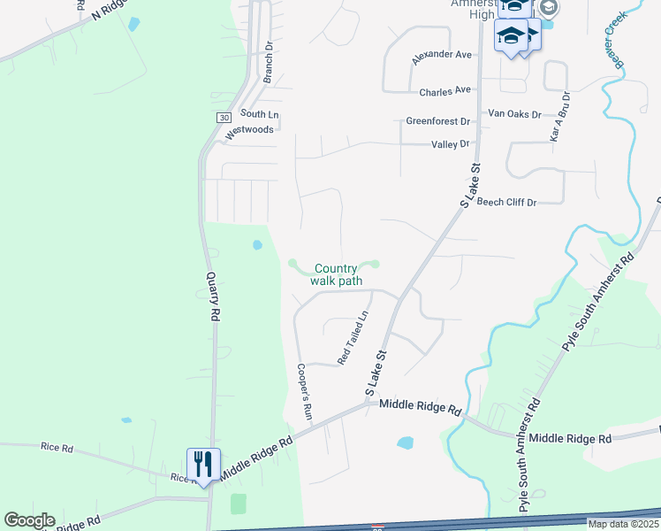 map of restaurants, bars, coffee shops, grocery stores, and more near 447 Country Walk in Amherst