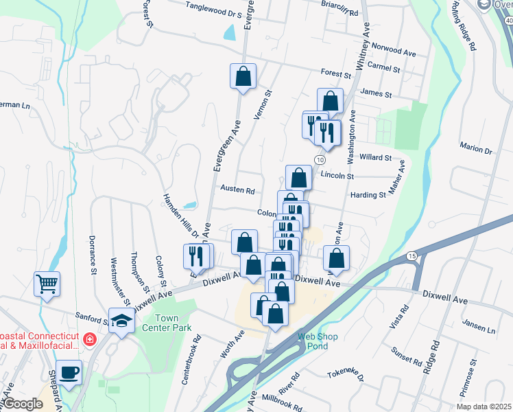 map of restaurants, bars, coffee shops, grocery stores, and more near 5 Hampton Road in Hamden
