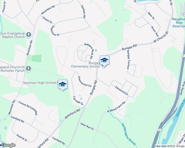 map of restaurants, bars, coffee shops, grocery stores, and more near 58 Bungay Road in Seymour