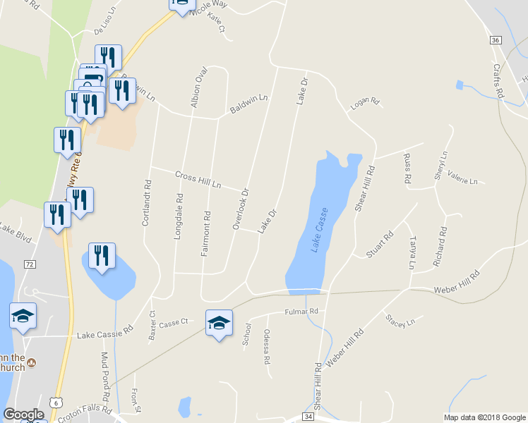 map of restaurants, bars, coffee shops, grocery stores, and more near 109 Lake Drive in Mahopac