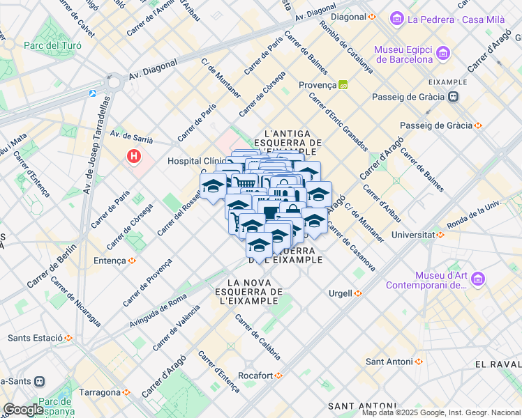 map of restaurants, bars, coffee shops, grocery stores, and more near 132 Carrer de Mallorca in Barcelona