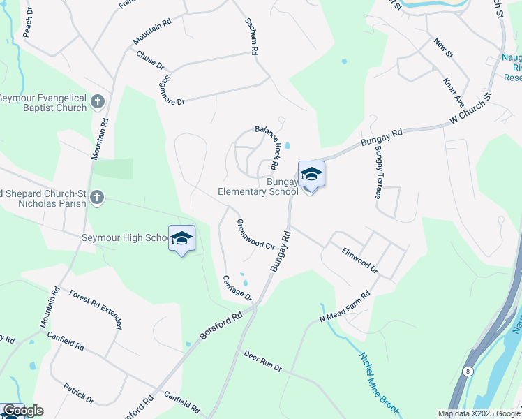 map of restaurants, bars, coffee shops, grocery stores, and more near 58 Bungay Road in Seymour