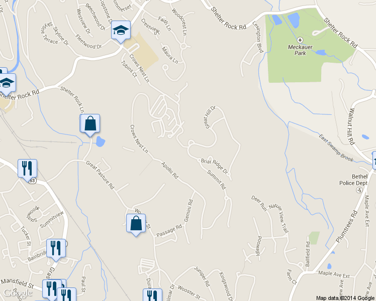 map of restaurants, bars, coffee shops, grocery stores, and more near 42 Great Hill Dr in Bethel