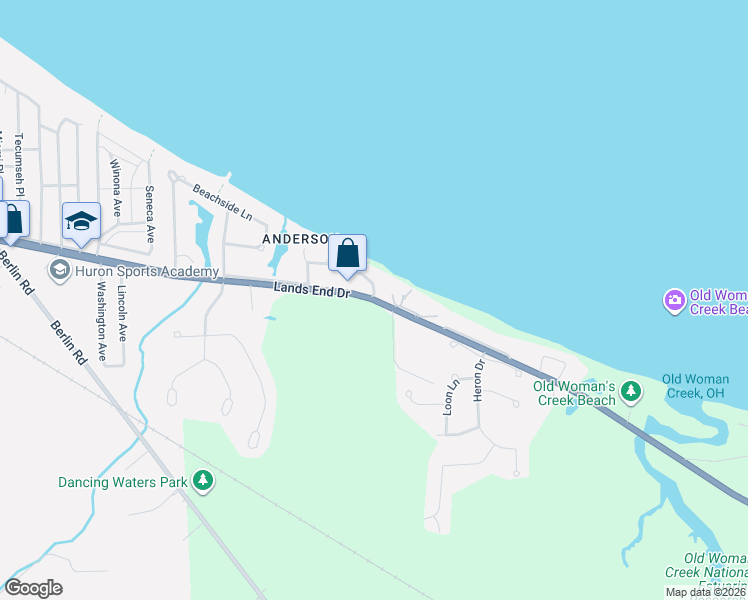 map of restaurants, bars, coffee shops, grocery stores, and more near 1402 Bayberry Drive in Huron
