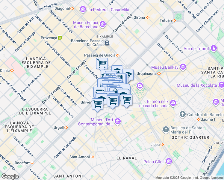 map of restaurants, bars, coffee shops, grocery stores, and more near 16 Carrer de Balmes in Barcelona
