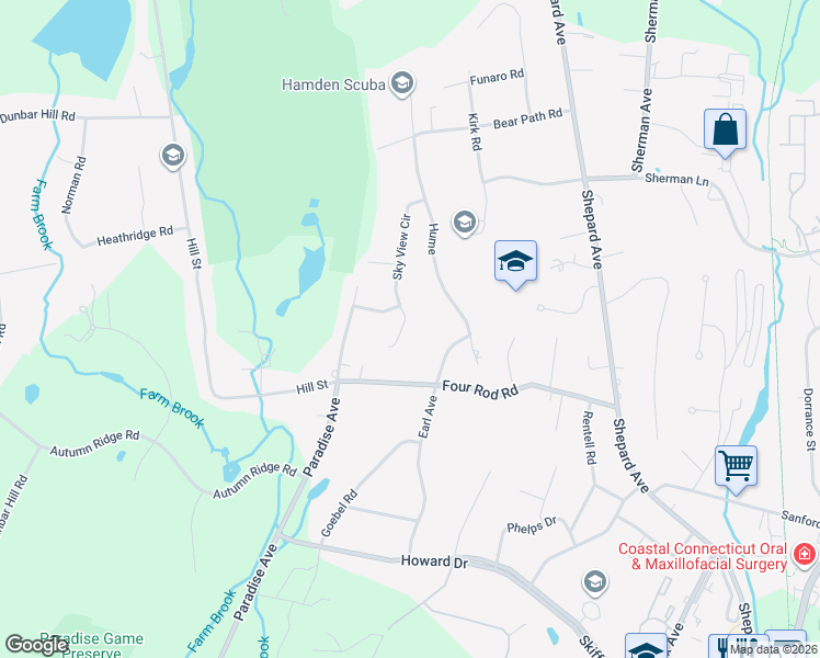 map of restaurants, bars, coffee shops, grocery stores, and more near 11 Sky View Circle in Hamden