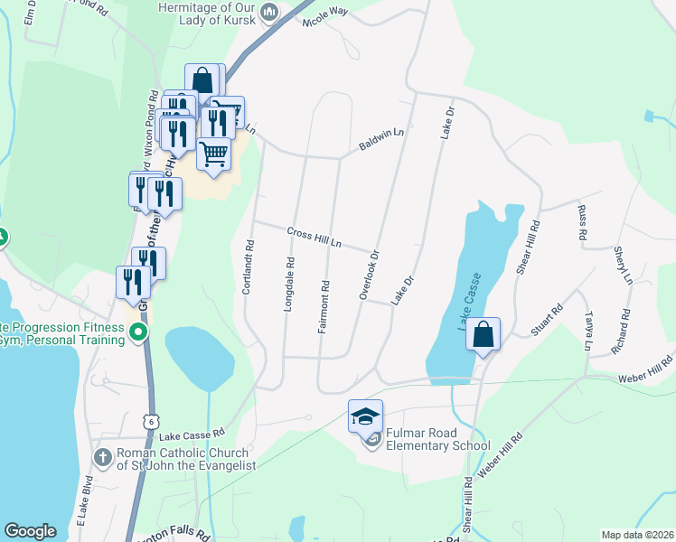 map of restaurants, bars, coffee shops, grocery stores, and more near 88 Fairmont Road in Mahopac