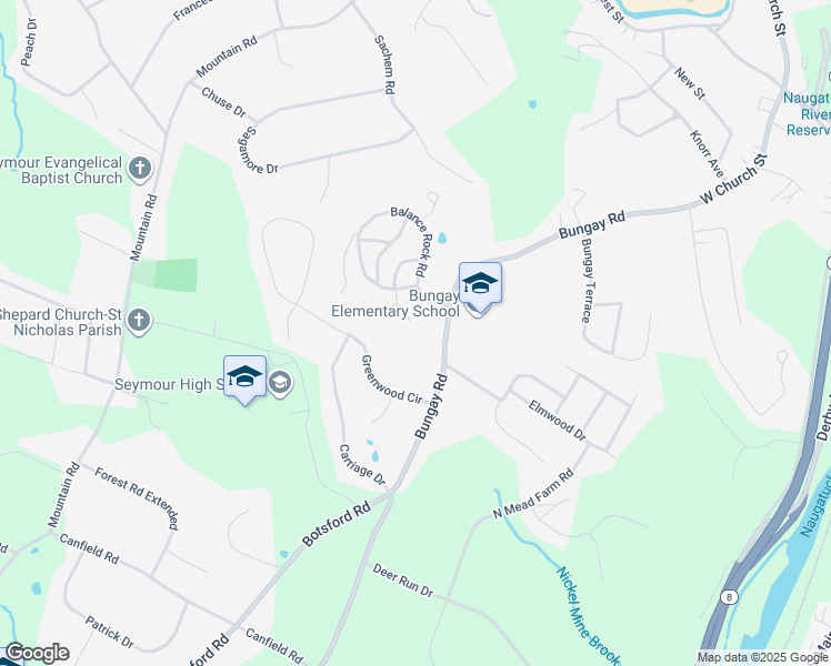 map of restaurants, bars, coffee shops, grocery stores, and more near 17 Balance Rock Road in Seymour