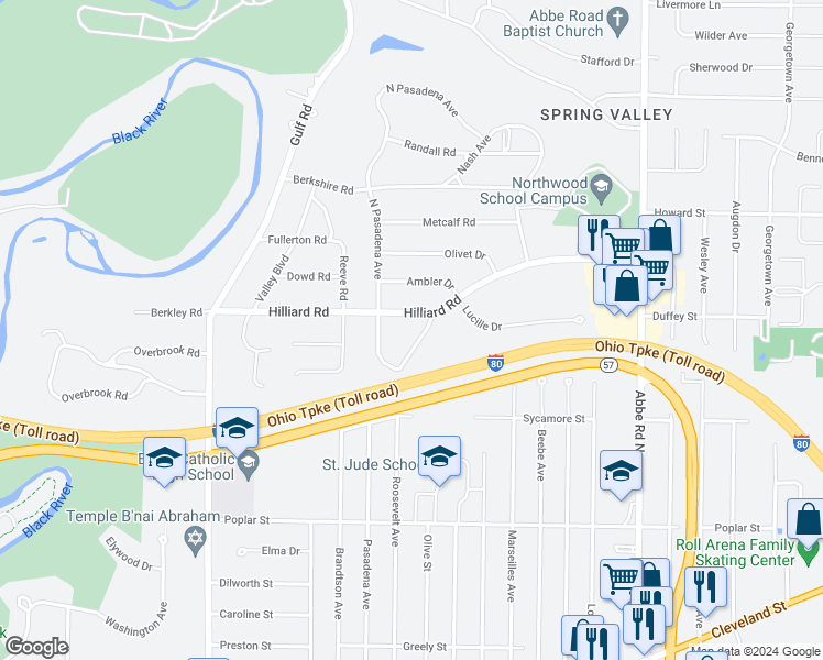 map of restaurants, bars, coffee shops, grocery stores, and more near 516 Vermont Road in Elyria