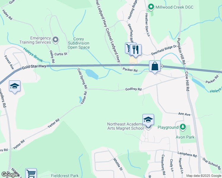 map of restaurants, bars, coffee shops, grocery stores, and more near 86-142 Godfrey Road in Groton