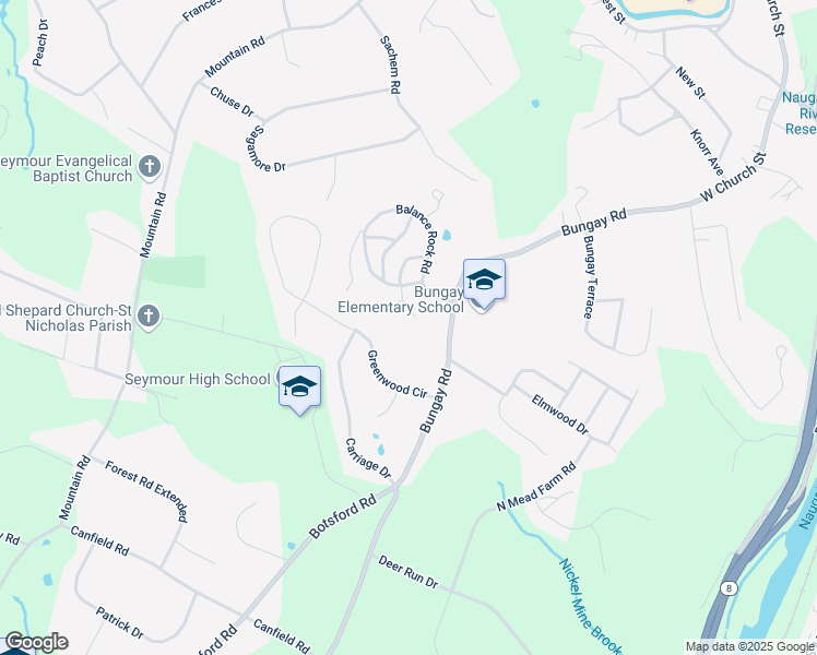 map of restaurants, bars, coffee shops, grocery stores, and more near 58 Bungay Road in Seymour