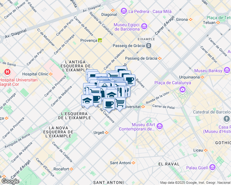 map of restaurants, bars, coffee shops, grocery stores, and more near in Barcelona