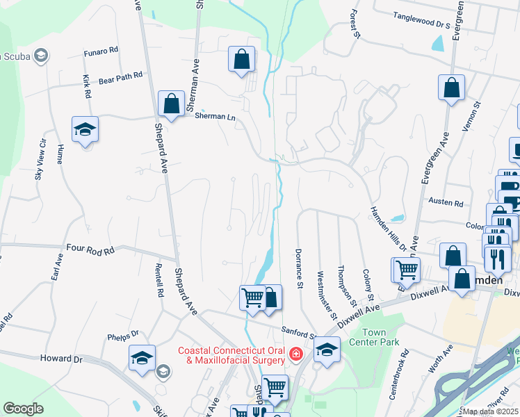 map of restaurants, bars, coffee shops, grocery stores, and more near 175 Mill pond Road in Hamden